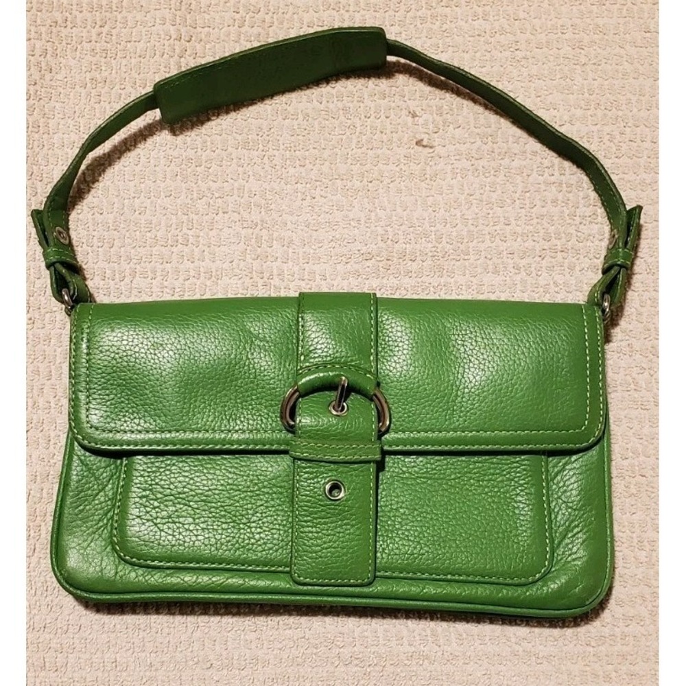 Ann Taylor Loft‎ Mini Green Purse Y2K Leather Satchel Buckle Silver Hardware